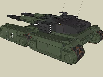 Green Armored Military Tank With Number 32 And Detailed Components 3d model