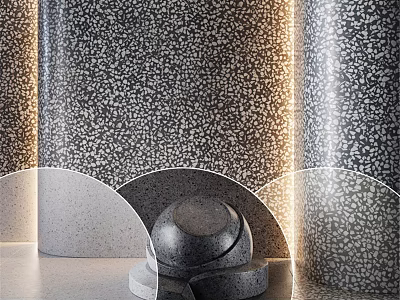 Gray Speckled Texture Cylindrical Components With Semi Circular Spherical Shapes And Light Effects 3d model