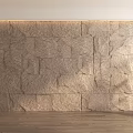 Modern Minimalist Stone Background Wall Design With Wooden Floor And Green Plant