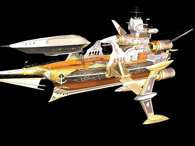 Futuristic Sci Fi Spaceship With Intricate Mechanical Structure And Gold White Design 3d model