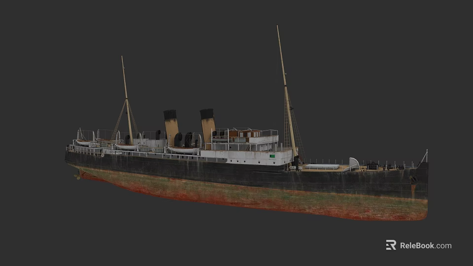 Classic Sailing Ship With Black White Hull Red Bottom And Two Masts 3d model