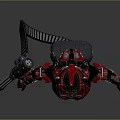 Detailed Humanoid Armored Character In Red And Black Mechanical Suit Holding Gun