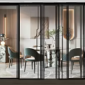 Modern Sliding Glass Doors With Black Frame Design In Interior Dining Space