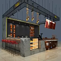 Modern Hotel Lobby Interior Design With Reception Counter Display Shelves And Hanging Lights