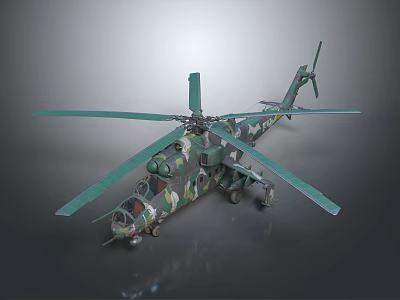 Camouflage Military Helicopter with Large Main Rotors Tail Rotor and Detailed Exterior 3d model