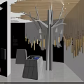 Modern Artistic Interior Space Featuring Wooden Ceiling Decor Marble Floor And White Shelves
