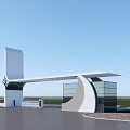 Modern Entrance Gate Design With White Geometric Structure Glass Panels Open Area And Blue Sky