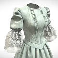 Light Green Vintage Dress With Puffed Sleeves And Lace Cuffs Ruched Details