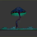 Umbrella Shaped Glowing Plant with Blue Green Leaves on Circular Base