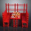 Red Dining Furniture Set With Booth Seats Table And Decorative Items