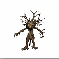 Magical Fantasy Tree Creature with Glowing Eyes Wooden Body and Branch Arms