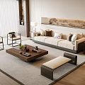 Modern Living Room Sofa And Coffee Table Set With Pillows Chairs Rug And Table Lamp