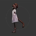 Anime Character with Cat Ears and Tail Standing in White Coat Red Top Brown Boots