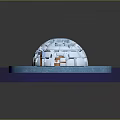 Cartoon Igloo Scene On Ice Surface With Blue Base And Small Door 3d model