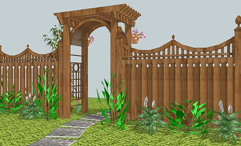 Chinese-style gate wall 3d model