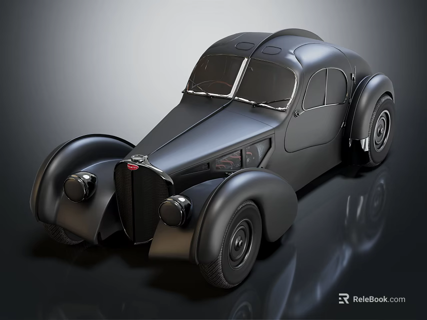 Vintage Black Car With Streamlined Body Design Classic Headlights And Retro Wheels 3d model 