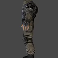 Man In Black Combat Armor With Red Glowing Eyes And Mechanical Helmet Details