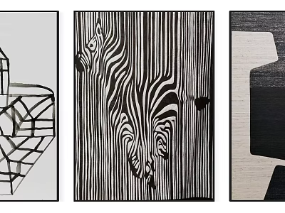 Modern Black And White Wall Art With Zebra And Geometric Patterns 3d model