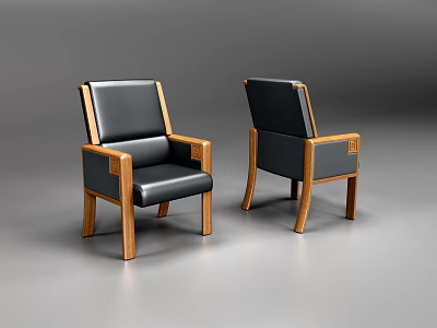 Stylish Black Leather Office Chair With Wooden Frame And Comfortable Armrests 3d model