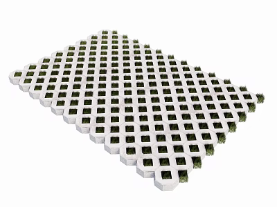 Outdoor Floor Tiles With Grid Pattern White Frame Featuring Green Plants 3d model