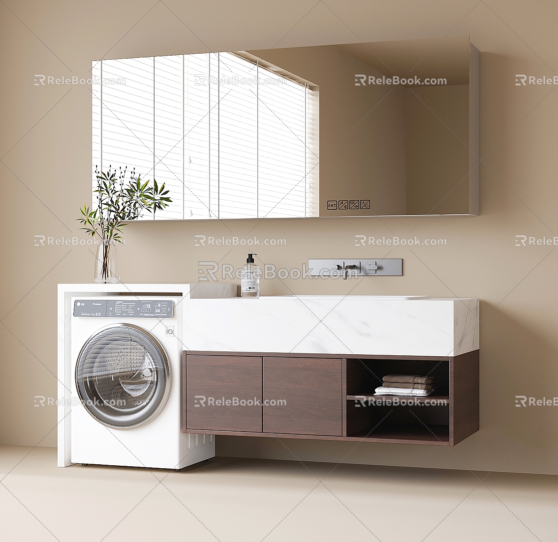 modern sink bathroom cabinet washing machine mirror 3d model