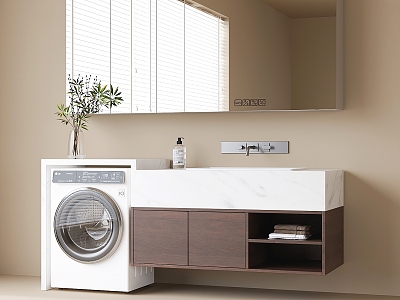 modern sink bathroom cabinet washing machine mirror 3d model