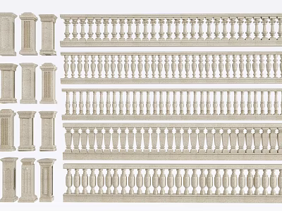 Various Decorative Railings With Intricate Baluster Designs And Classic Patterns For Building Decor 3d model