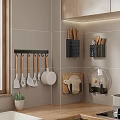 Wall Mounted Kitchen Storage Racks With Hanging Utensils Cutting Board And Pot Lids 3d model