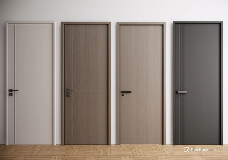 Modern Hinged Doors in Various Colors with Wooden Texture for Interior Design 3d model 