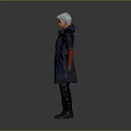 Silver Haired Character With Mystical Creature In Purple Coat And Red Lining 3d model