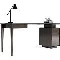 Minimalist Modern Wooden Desk With Drawers Table Lamp And Decor Items
