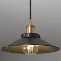 Industrial Style Pendant Light With Black Metal Shade Gold Accents And Clear Glass Bulb