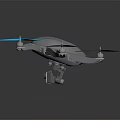 Gray Drone With Four Propellers Blue Blades And Bottom Mounted Camera 3d model