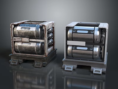 Two Industrial Metallic Machinery Units With Mechanical Components On Reflective Base 3d model