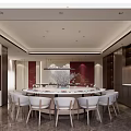 Chinese Style Private Dining Room With Round Table White Chairs And Red Wall Decor