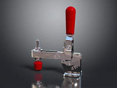 Heavy Duty Metal Clamp With Red Handle Silver Body And Rubber Base For Workshop Use 3d model