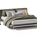 Modern Double Bed With Upholstered Headboard Soft Bedding Pillows And Side Nightstand 3d model