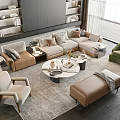 Modern Sofa Coffee Table Combination With Round Marble Table And Accent Chairs 3d model