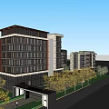 Modern Hotel Building Featuring Glass Facade Multi Storey Structure and Evening Illumination 3d model