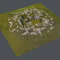 Green Square Terrain Model With White Rock Formation And Small Dots 3d model