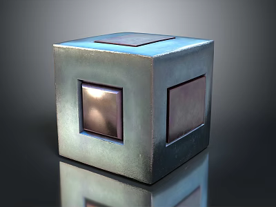 Metallic Cube Shaped Industrial Equipment With Square Openings And Top Cover 3d model
