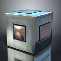 Metallic Cube Shaped Industrial Equipment With Square Openings And Top Cover