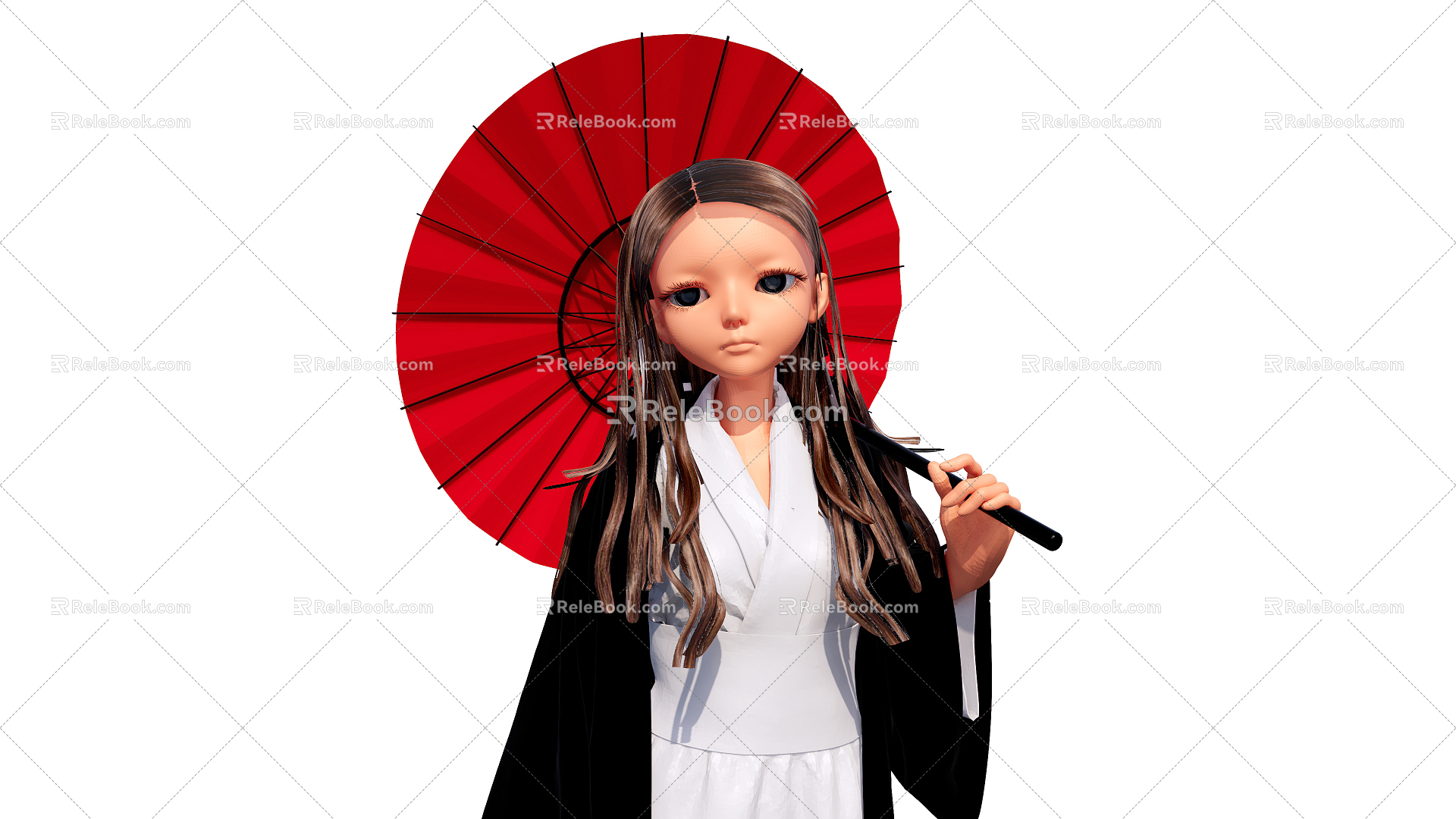 Modern game character woman with umbrella 3d model