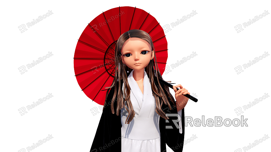 Modern game character woman with umbrella model