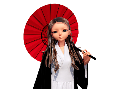 Modern game character woman with umbrella model