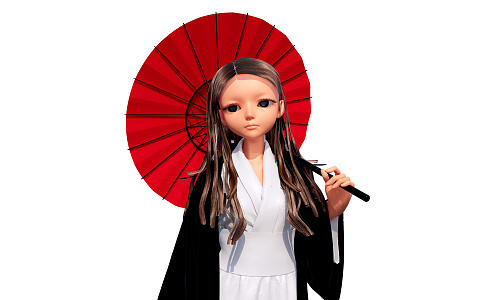 Modern game character woman with umbrella 3d model