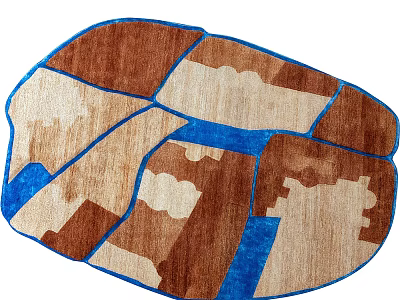 Stylish Shaped Rug With Geometric Pattern Brown Beige Blue Colors For Home Decoration 3d model
