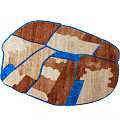 Stylish Shaped Rug With Geometric Pattern Brown Beige Blue Colors For Home Decoration