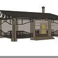 Detached Villa With Gabled Roof Front Porch Brick Exterior And Wooden Railings