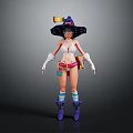 Wizard Girl Character With Purple Hat And Small Creature Companion In Colorful Outfit